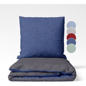 sleepling 135 x 200 cm flanellen katoenen beddengoed | 1x omkeerbaar dekbedovertrek incl. 1x kussensloop (80 x 80 cm) | Made in Germany | wasbaar tot 60 graden | donkergrijs-donkerblauw