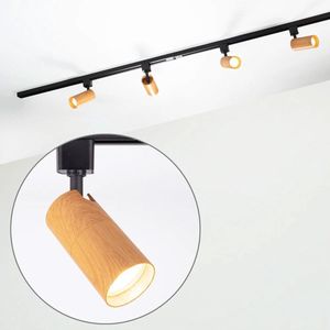 LumenXL - Railsysteem verlichting Loek - 1,5 meter - zwart met mahonie houtlook - 6 spots