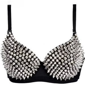 Zilveren Sexy Bralette Top met Strass – Draadloze Lovertjes Lingerie BH voor Dames | Festival, Clubwear, Party & Dansoutfit – Maat S