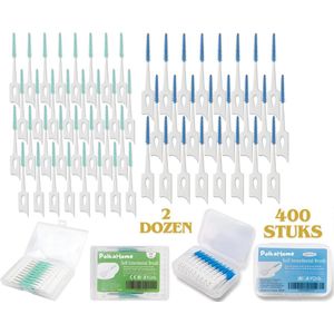 PolkaHome Tandenstokers 400 Stuks – Tandenstoker Flosser | Dental Floss | Tanden Flossen - Flosdraad | Dental Floss Sticks | Flosser | Tandenflosser | Tandzijde Sticks | Ragers – Siliconen Interdentale Borstels (2 Dozen: 200 Blauw & 200 Groen)