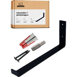 GoudmetHout Industriële Plankdrager L-vorm UP 35 cm - Per stuk - Staal - Mat Zwart - 4 cm x 35 cm x 15 cm