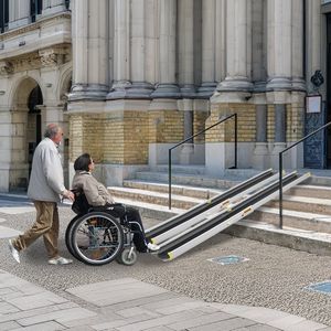 NAIZY 2 x rolstoelhelling 7FT telescopisch aluminium helling rolstoel draagvermogen 300 kg telescopische helling oprijplaat laadhelling verstelbaar draagbaar voor rolstoelen (120-213cm)