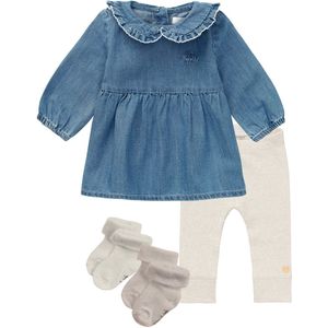 Noppies - Kledingset- 4 delig - Jurk Acariqua Medium Wash - Legging Lauderdale oatmeal - 2 paar sokjes - Maat 80