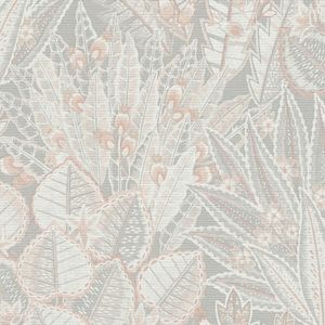 Bloemen behang Profhome 396534-GU vliesbehang hardvinyl warmdruk in reliëf licht gestructureerd met bloemmotief mat grijs beige wit 5,33 m2