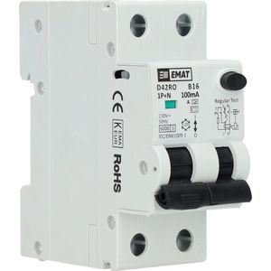 EMAT aardlekautomaat 1-polig+nul 16A B-kar 100mA 2 modules (85006414)