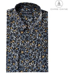 Chris Cayne Blouse 1032 blauw / oker / grijs print LM - maat XXL