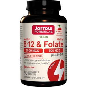 Jarrow Formulas B - Methyl-B12 5mg & MethylFolaat 800mcg - methylcobalamine, biofolaat en P5P 60 zuigtabletten