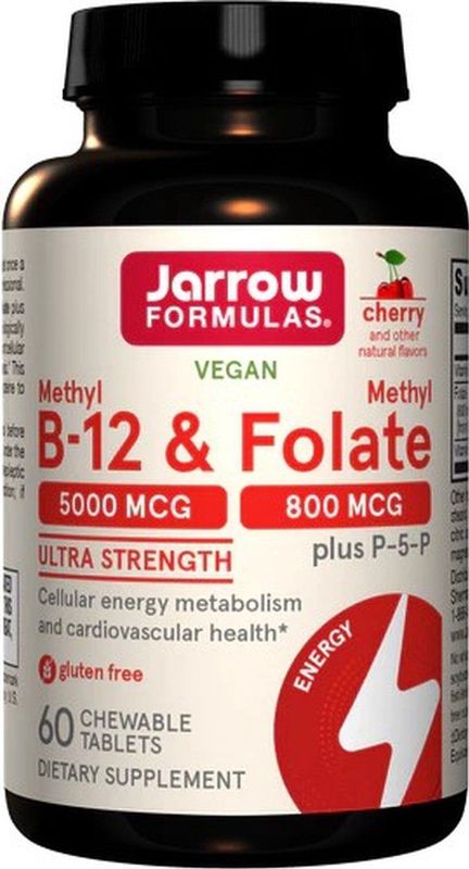 Jarrow Formulas B - Methyl-B12 5mg & MethylFolaat 800mcg - methylcobalamine, biofolaat en P5P 60 zuigtabletten