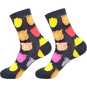 Robin Ruth - Tulpen - Zwart - Dames sok - Maat 36-42