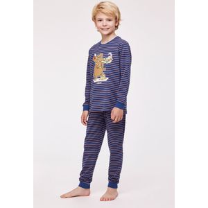 Woody pyjama jongens/heren - donkerblauw-bruin - mammoet - 232-10-PZL-Z/915 - maat 176