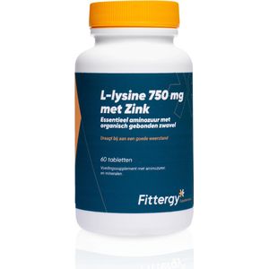 Fittergy Supplements - L-Lysine 750 mg met Zink - 60 tabletten - Aminozuren - vegan - voedingssupplement