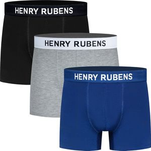 Boxershorts Heren - 3-Pack Katoen - Zwart, Blauw & Grijs - Ondergoed - Hoog Draagcomfort - Maat XXL