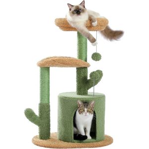 Moderne Cactus Krabpaal 78 cm - Katten Boom - Pluche Hol, Pomponbal, Sisal Touw - Ideaal voor Kleine Tot Middelgrote Katten - Speels & Comfortabel