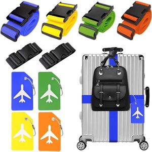 4 stuks kofferriemen, 4 stuks kofferlabels en 2 stuks voeg een tas bagageriemen toe, kofferbandriem, verstelbare kofferbanden, opvallende bagageriem voor koffer (gemengde kleuren)