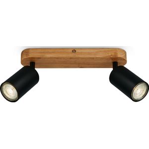 BRILONER - Plafondlamp vintage industrieel 2xGU10 9W mat zwart hout