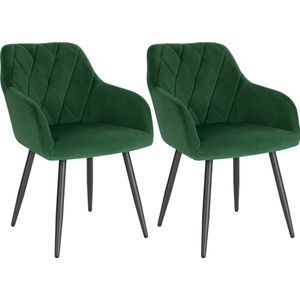 Set van 2 Stoelen - Luxe Eetkamerstoel - Eetkamerstoelen - 2 stoelen - Moderne look - Velvet - Groen