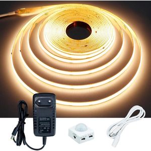 Led strip 5M Bewegingssensor COB Warm Wit 3000K - Voeding 3 Verlichtingsmodi - Zelfklevend voor DIY Home Decor