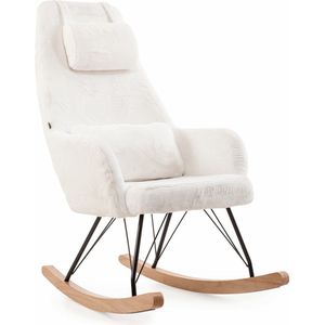 Aemely Schommelstoel Papa - Wit imitatiebont - Schommelstoel babykamer - Fauteuil - Hoge rugleuning