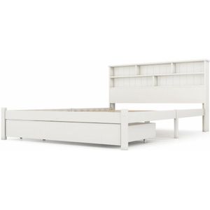 Gotagee Tweepersoonsbed Houten bed met lade en lattenbodem, boekenkast tieners en volwassenen kinderbed, 140x200cm wit