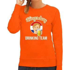 Koningsdag sweater Kingsday drinking team - oranje - dames - koningsdag outfit / kleding XS
