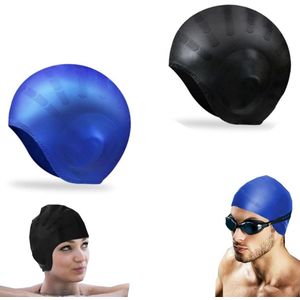 2 delige badmuts, oorbescherming badmuts, siliconen elastische badmuts, waterdichte oorbescherming, geschikt voor volwassen mannelijke of vrouwelijke zwemmers (23*22,5cm, blauw + zwart)