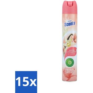 At Home - Scents - Luchtverfrisser - Vanilla & Magnolia - Verwijdert Vieze Geurtjes - 400 ml - Bulkverpakking - 15 stuks