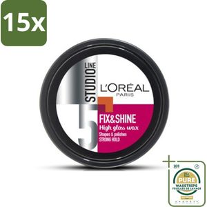 15 x L'Oréal Studio Line Fix & Shine Shining Wax 75 ml - Grootverpakking - Fix En Shine Wax - Wax Voor Haar - Glans Wax - Haar Fixatie - Studio Line Wax