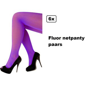 6x Luxe Net panty paars neon- Netpanty - Festival thema feest party net panty verjaardag evenement