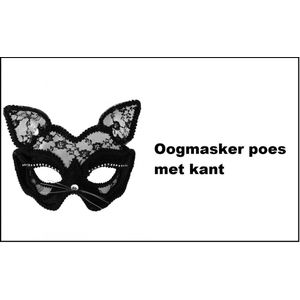 Oogmasker kat met kant zwart/wit - Thema feest party festival poes kat fun masker