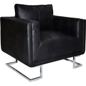 vidaXL Fauteuil met verchroomde poten kubus kunstleer zwart