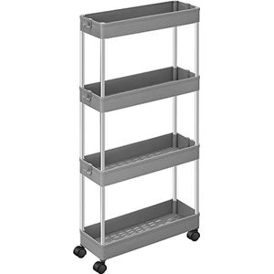 4-Tier Slide Out Storage Trolley | Ruimtebesparende Rolling Cart | Grijs