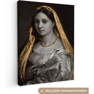 Canvas doek - De gesluierde vrouw - Goud - Kunst - 30x40 cm - Oude meesters - Raffaeolo Sanzio - Tinten - Woonkamer