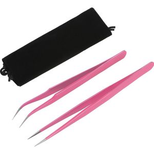 2-in-1 Pincet Set voor Wimperextensions - Roestvrij Staal met Gebogen en Rechte Punten