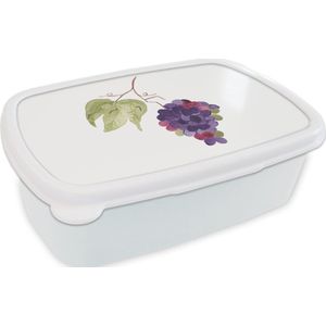 Broodtrommel Wit - Lunchbox - Brooddoos - Druiven - Bladeren - Waterverf - 18x12x6 cm - Volwassenen