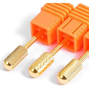 Nagelfreesbits voor veilige nagelverzorging - 3 stuks hardmetalen opzetstukken voor manicure en pedicure, gladde ronde nagelboor (XC, M, XF) - Goudkleurig