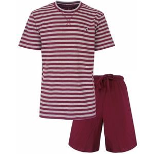 MEQ - Heren Shortama - Rood - Pyjama Set - Gestreept T-shirt en Effen Korte Broek