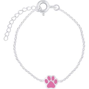 Joy|S - Zilveren kat hond dierenpoot armband - 14 cm + 3 cm extension - roze - poot afdruk - voor kinderen