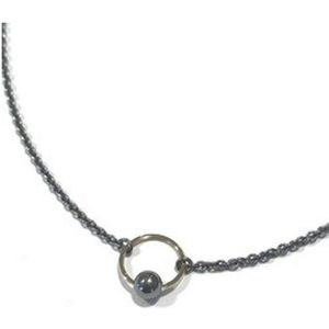 Gezwart zilveren 'oogjes' collier - ketting - vanNienke met 14 karaat geel gouden oog, zilveren bolletje en 1.3mm ankerschakel ketting, model 43cm