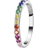 Lucardi Dames Ring bar regenboog zirkonia - Ring - Cadeau - Echt Zilver - Zilverkleurig