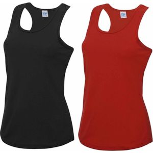 Voordeelset -  rood en zwart sport singlet voor dames in maat X-large(42) - Dameskleding sport shirts