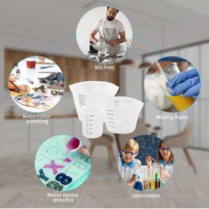 Maatbeker van siliconen, epoxyhars, mengbeker met schaal, helder, siliconen maatbekers voor gietvormen, doe-het-zelf handwerk, knutselen (100 ml) (500 ml/250 ml/100 ml)