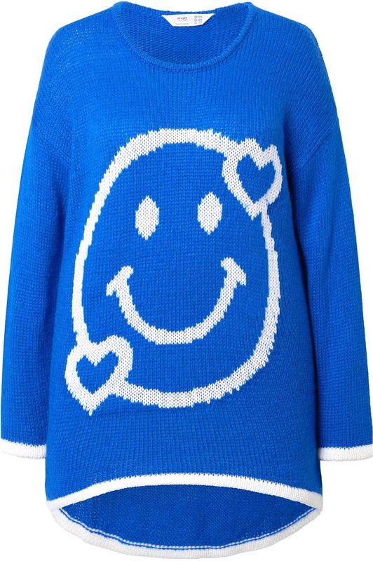 Angel of Style Angel of Style - Dames - Trui A-lijn smiley langere zoom aan de achterkant - Blauw - Maat 46+