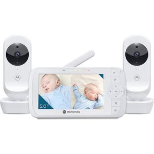 Draadloze Babymonitor met 2 Camera's en 5 inch Scherm – Nachtzicht, 2-Weg Communicatie, Zoom en Temperatuurweergave