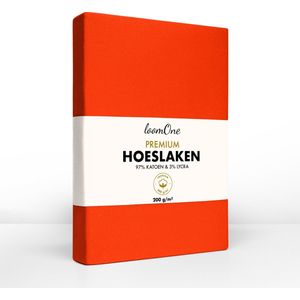 Loom One Premium Hoeslaken – 97% Jersey Katoen / 3% Lycra – 180x220 cm – tot 40cm matrasdikte– 200 g/m² – voor Boxspring-Waterbed - Oranje
