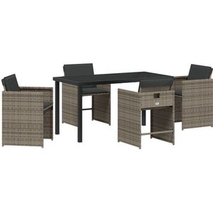 vidaXL - 5-delige - tuin - eetset - met - kussens - grijs - poly - rattan