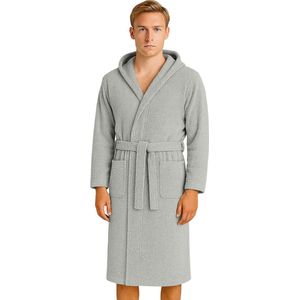 Barbons Badjas Heren - Katoen met Capuchon - Oekotex - Lichtgrijs - XL