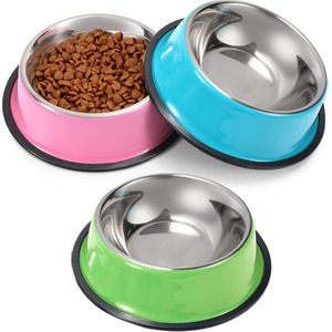 roestvrijstalen antislip hondenkommen, kleur multifunctionele kattenvoerbak Waterbak voor huisdieren Hondenvoerbak Set van 3 metalen honden- en kattenbakken…