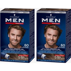 2 stuks Schwarzkopf Men Perfect 60 - Middelbruin -  haarkleuring - gel -  haarverf mannen - just for men - grijs dekkend in 10 minuten