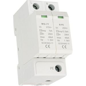 Overspanningsbeveiliging WG-7T – Type T1+T2 (1+NPE), Limp 7kA, 20-40kA, AC 275V – DIN-Rail Huishoudelijke Beveiliging