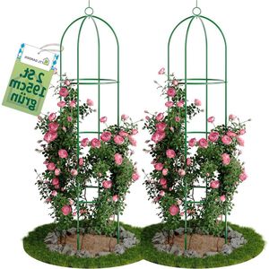 Garden Obelisk Rankhulp XL 195 x 40 cm groen set van 2 - rozen klimrooster metaal roestvrij voor klimplanten clematis - gepoedercoat staal 195 cm hoog 40 cm Ø ranktoren tomaten komkommers